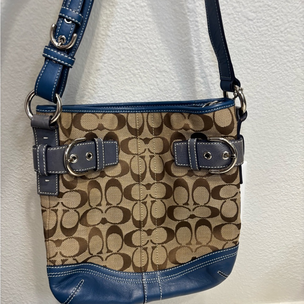 Coach Brown and Blue Crossbody Bag with Signature Design